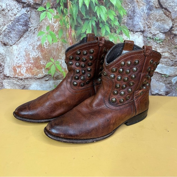FRYE Studded Brown Western Ankle Leather Boots, 8B - Picture 2 of 15